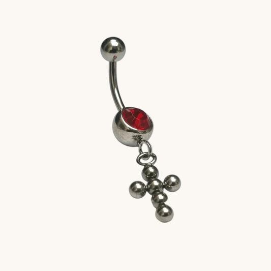 Rood Zirkonia Kruisje Stalen Navelpiercing
