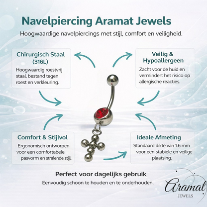 Rood Zirkonia Kruisje Stalen Navelpiercing