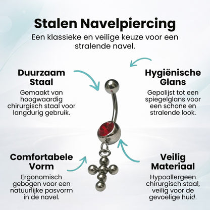Rood Zirkonia Kruisje Stalen Navelpiercing