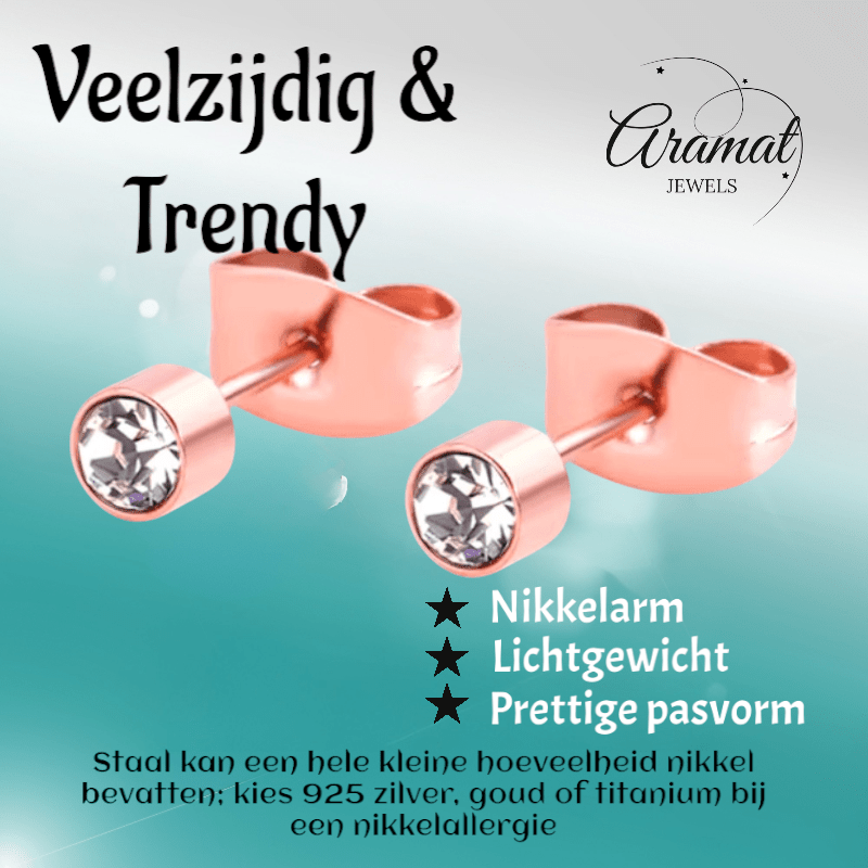 Rosékleurige kristal oorstekers – 3 mm - oor3743 - Oorbellen kopen# - 3mm - alles - cadeau