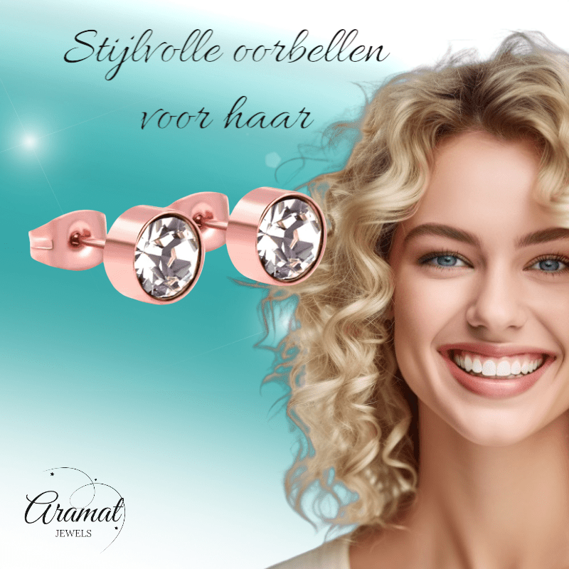 Rosékleurige kristallen oorbellen – 7 mm - oor3747 - Oorbellen kopen# - 7mm - alles - cadeau