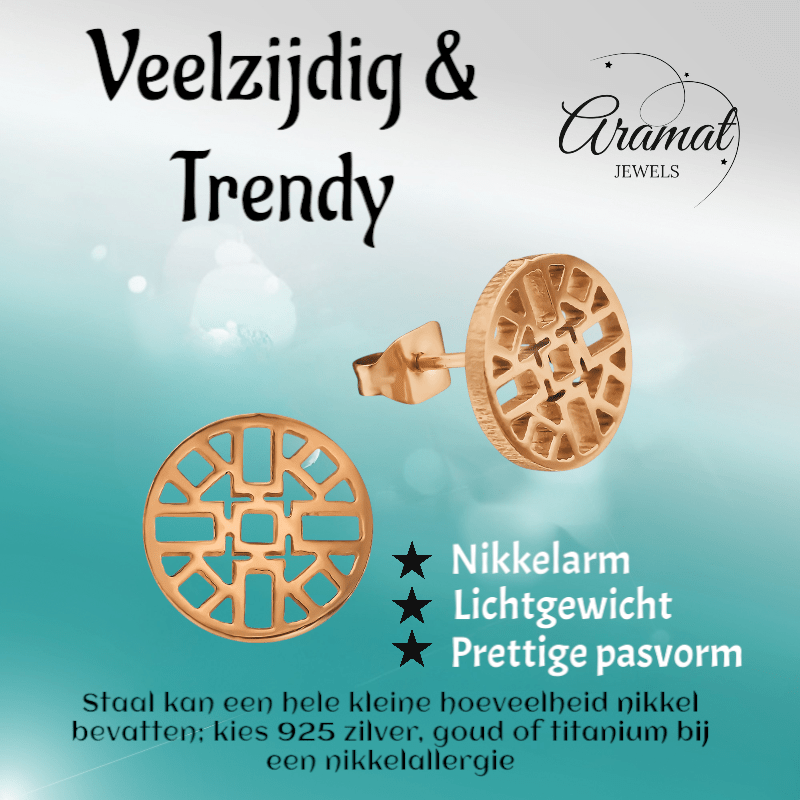 Rosékleurige Oorbellen Azteken Motief 10mm - Aramat Jewels - Oorbellen - cadeautip