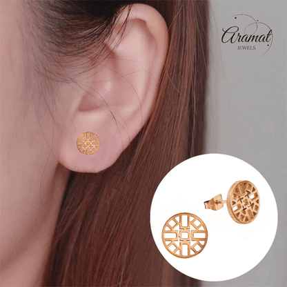 Rosékleurige Oorbellen Azteken Motief 10mm - Aramat Jewels - Oorbellen - cadeautip