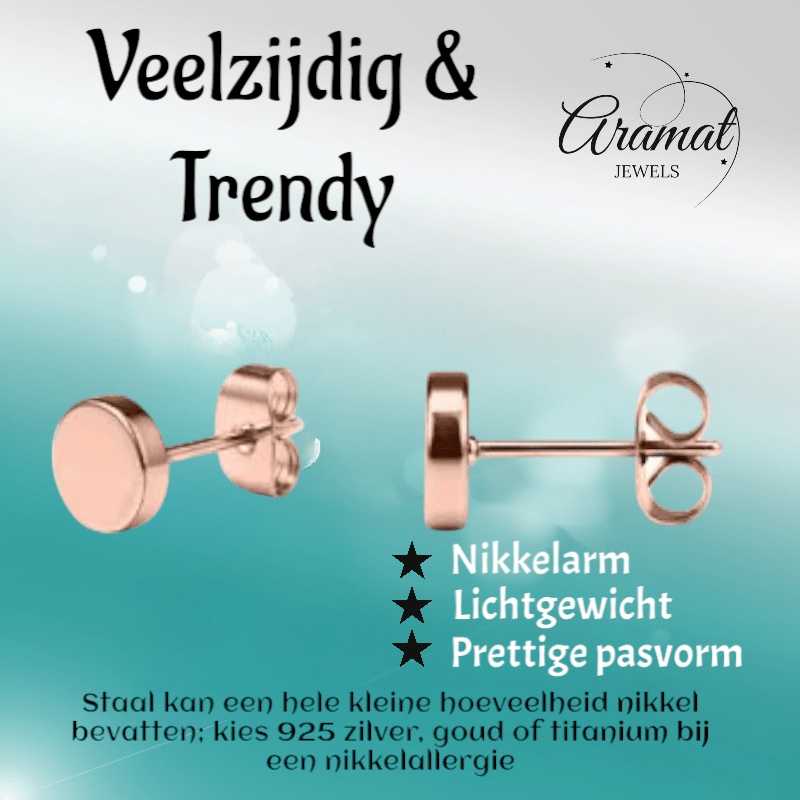 Rosekleurige Ronde Oorstekers RVS 3mm - Aramat Jewels - Oorbellen - cadeautip
