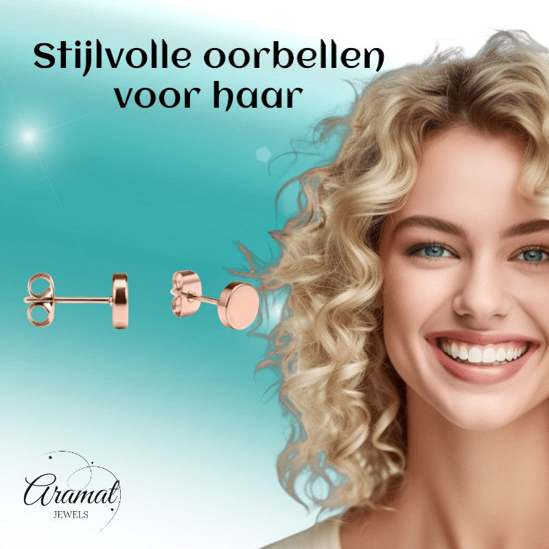 Rosekleurige Ronde Oorstekers RVS 3mm - Aramat Jewels - Oorbellen - cadeautip