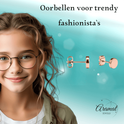 Rosekleurige Ronde Oorstekers RVS 3mm - Aramat Jewels - Oorbellen - cadeautip