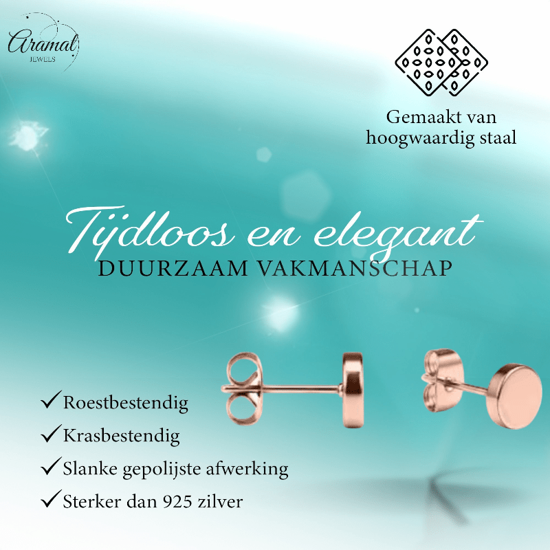 Rosekleurige Ronde Oorstekers RVS 3mm - Aramat Jewels - Oorbellen - cadeautip