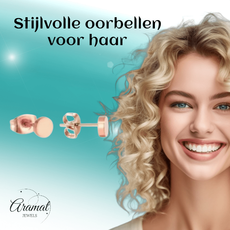 Rosekleurige Ronde Oorstekers RVS 5mm - Aramat Jewels - Oorbellen - cadeautip