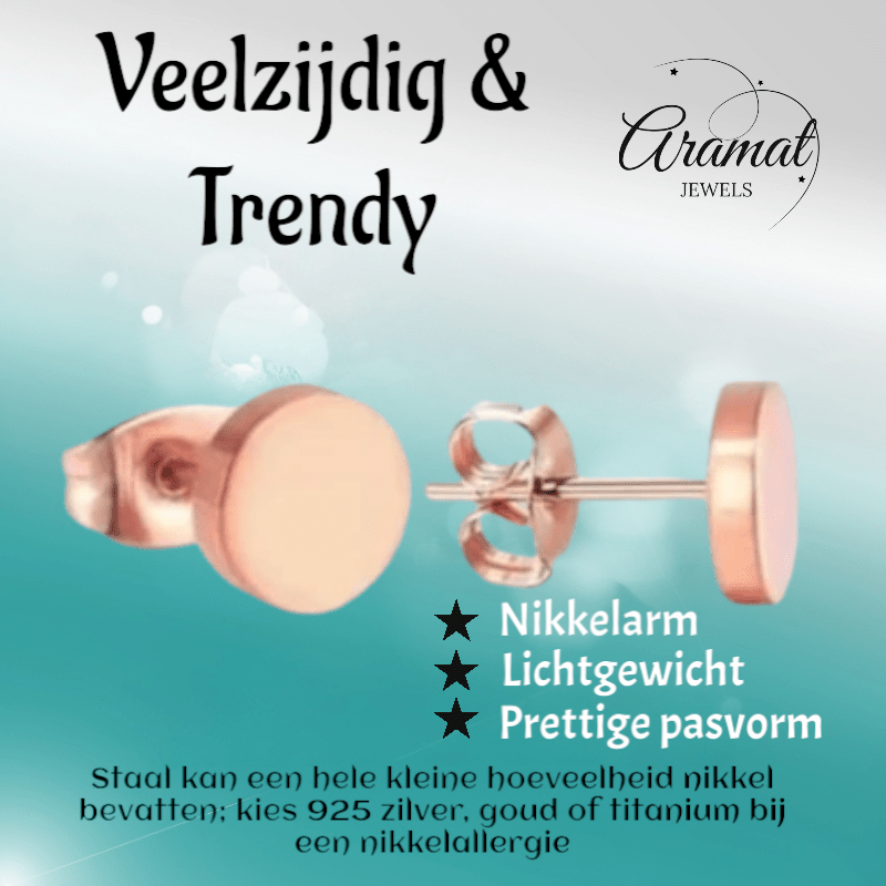 Rosekleurige Ronde Oorstekers RVS 8mm - Aramat Jewels - Oorbellen - cadeautip