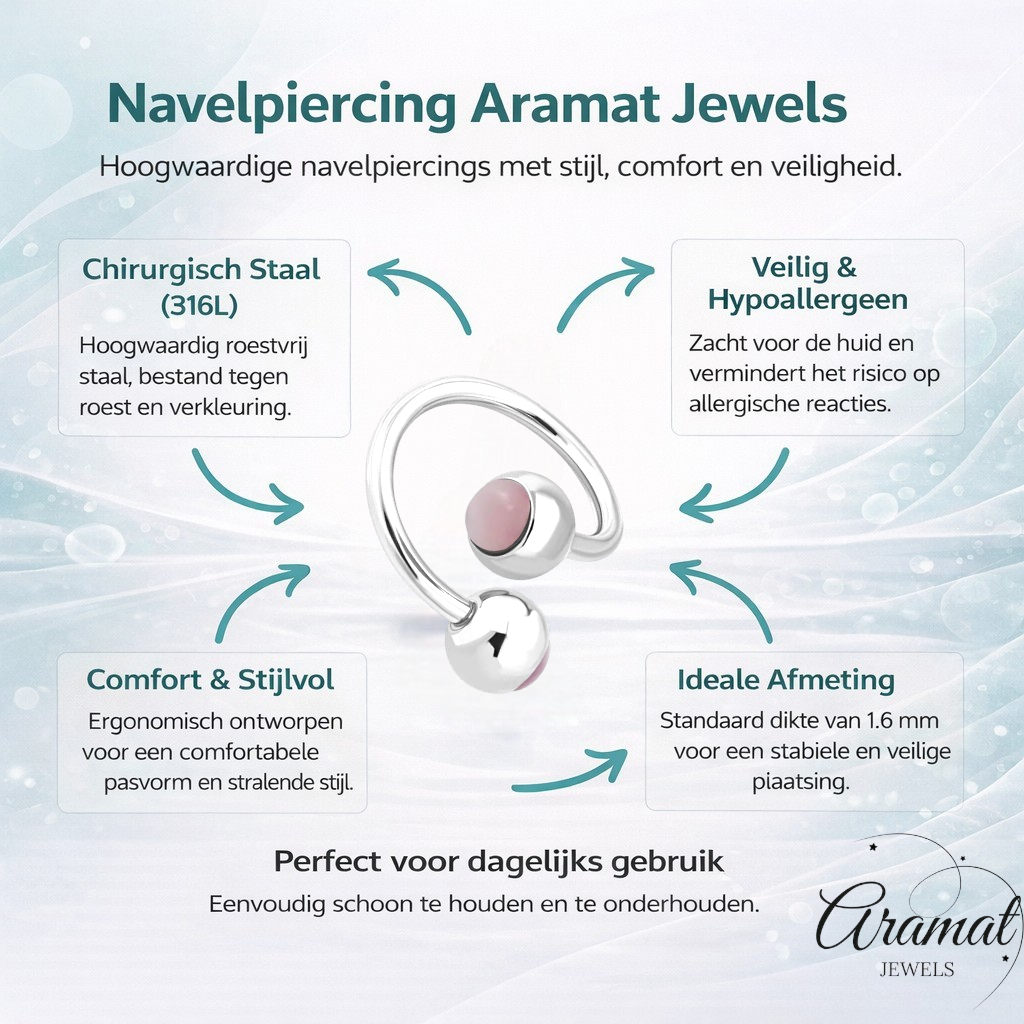 Roze Cat Eye Stalen Spiraal navelPiercing
