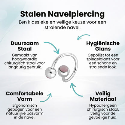 Roze Cat Eye Stalen Spiraal navelPiercing