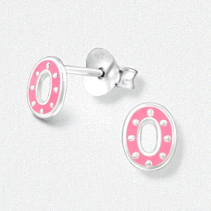 Zilveren ovale oorstekers met roze emaille – 6x5 mm
