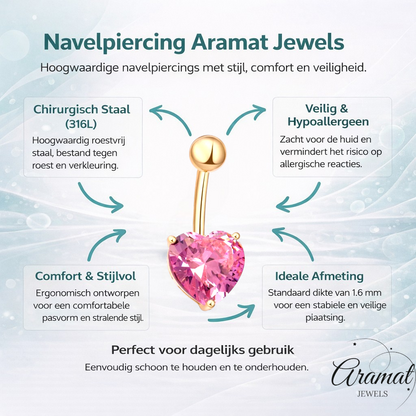 Roze Hart Navelpiercing met Zirkonia