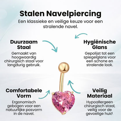 Roze Hart Navelpiercing met Zirkonia