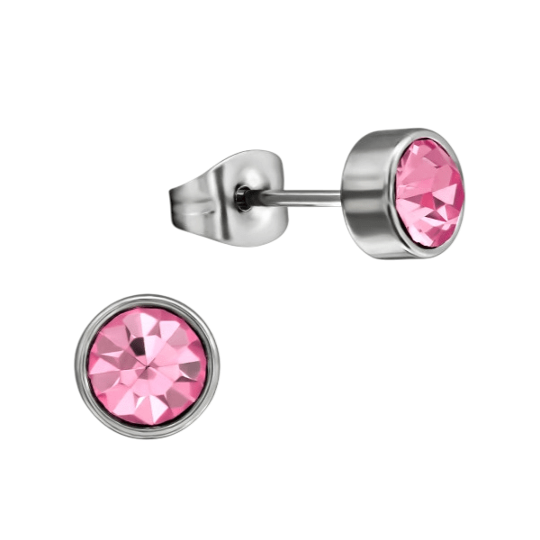 Roze kristal oorstekers – 5mm zilver RVS - Aramat Jewels - Oorbellen - cadeautip