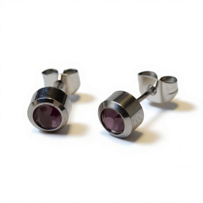 Oorbellen – Staal Licht Paarse Kristal (6mm)