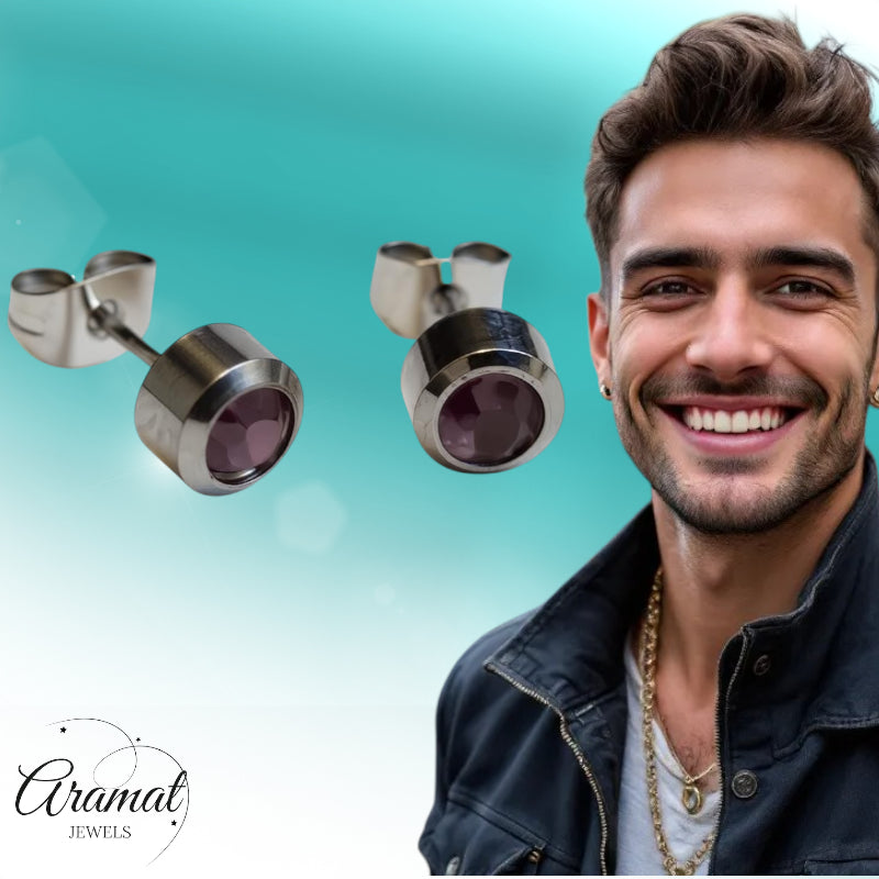 Oorbellen – Staal Licht Paarse Kristal (6mm)