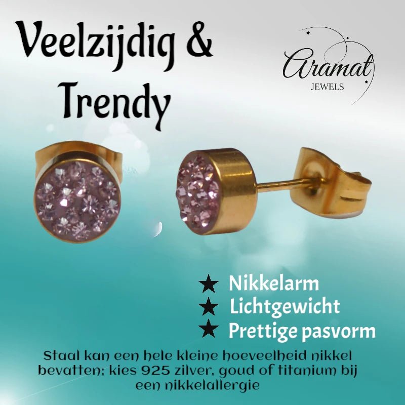 Roze kristallen oorstekers 6 mm – goudkleurig - oor3104 - Oorbellen kopen# - 6mm - alles - cadeau