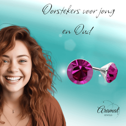Roze Mini Kristal Oorbellen – 3mm – RVS - Aramat Jewels - Oorbellen - cadeautip