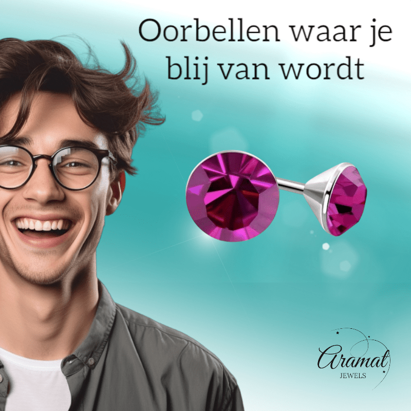 Roze Mini Kristal Oorbellen – 3mm – RVS - Aramat Jewels - Oorbellen - cadeautip