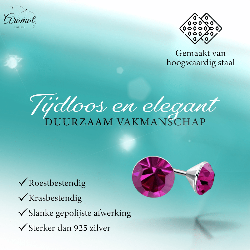 Roze Mini Kristal Oorbellen – 3mm – RVS - Aramat Jewels - Oorbellen - cadeautip