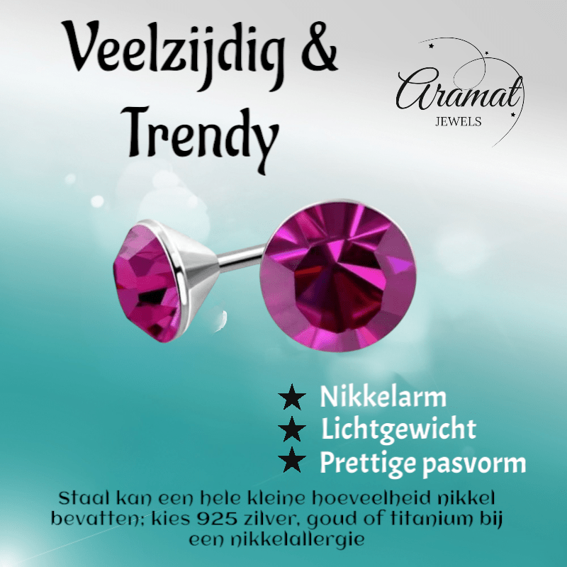 Roze Mini Kristal Oorbellen – 3mm – RVS - Aramat Jewels - Oorbellen - cadeautip