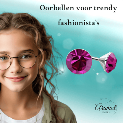 Roze Mini Kristal Oorbellen – 3mm – RVS - Aramat Jewels - Oorbellen - cadeautip