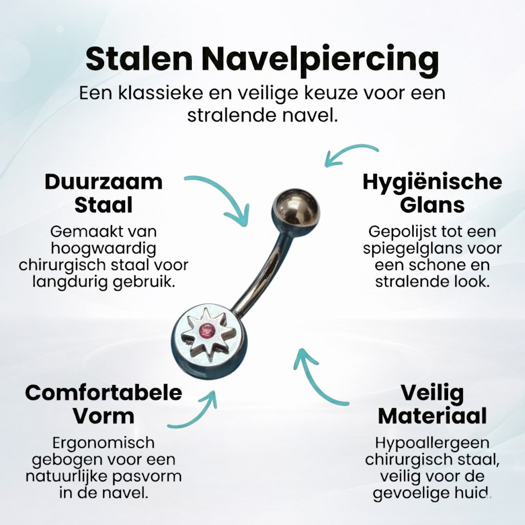 Roze Ster Zirkonia Stalen Navelpiercing