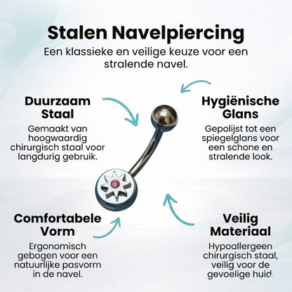 Roze Ster Zirkonia Stalen Navelpiercing