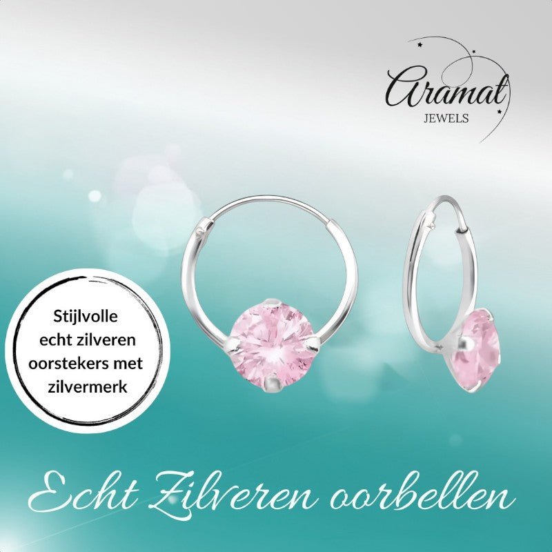 Roze Zirkonia Oorringetjes kind - Aramat Jewels - Oorringen - cadeautip