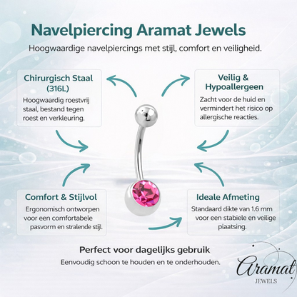 Roze Zirkonia Stalen Navelpiercing met Steen