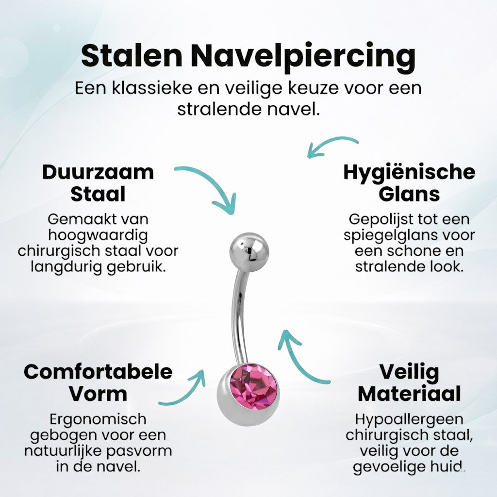 Roze Zirkonia Stalen Navelpiercing met Steen