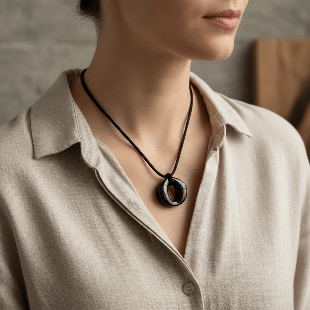 RVS Ashanger Open Cirkel - Zwart - Aramat Jewels - Gedenkhangers - cadeautip