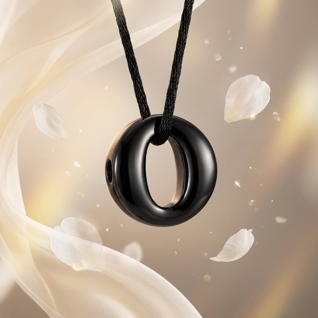 RVS Ashanger Open Cirkel - Zwart - Aramat Jewels - Gedenkhangers - cadeautip