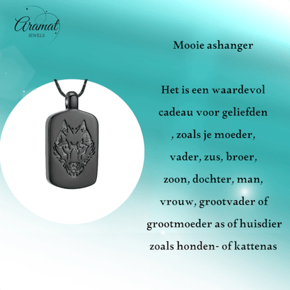 RVS Ashanger Rechthoek met Wolf - Zwart - hang1472 - IJD23037 - Gedenkhangers kopen# - 35mm - alles - ashangers