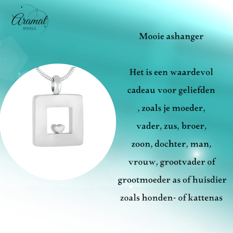 RVS Ashanger Vierkant met Hartje - Zilverkleurig - hang462 - Gedenkhangers kopen# - 26mm - alles - ashangers