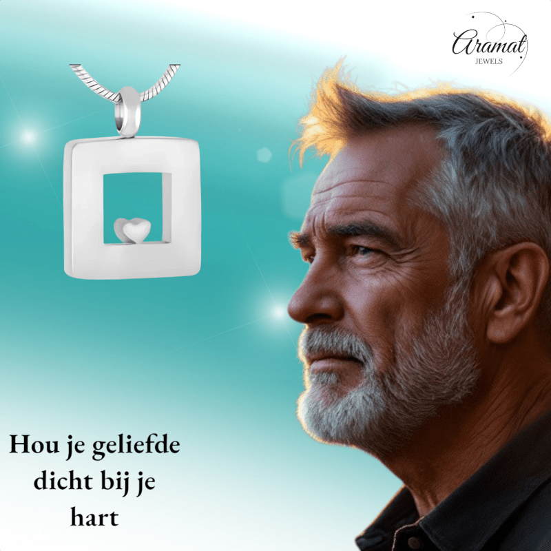 RVS Ashanger Vierkant met Hartje - Zilverkleurig - hang462 - Gedenkhangers kopen# - 26mm - alles - ashangers