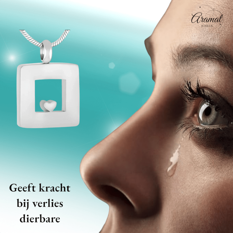 RVS Ashanger Vierkant met Hartje - Zilverkleurig - hang462 - Gedenkhangers kopen# - 26mm - alles - ashangers