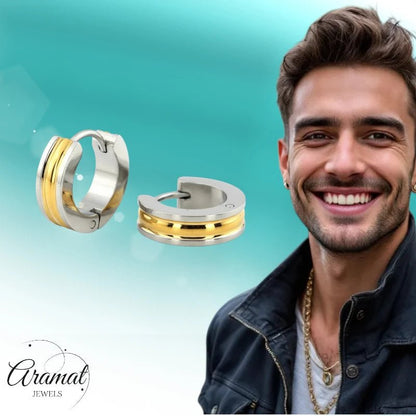 RVS Bicolor Creolen Goud Zilver 20mm - Huggie Oorringen Unisex - Aramat Jewels - Oorringen - cadeautip