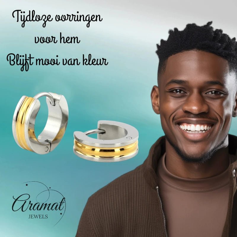 RVS Bicolor Creolen Goud Zilver 20mm - Huggie Oorringen Unisex - Aramat Jewels - Oorringen - cadeautip