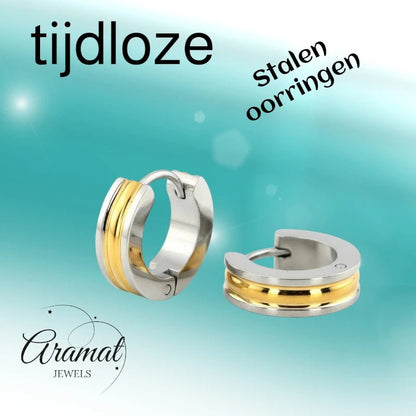 RVS Bicolor Creolen Goud Zilver 20mm - Huggie Oorringen Unisex - Aramat Jewels - Oorringen - cadeautip