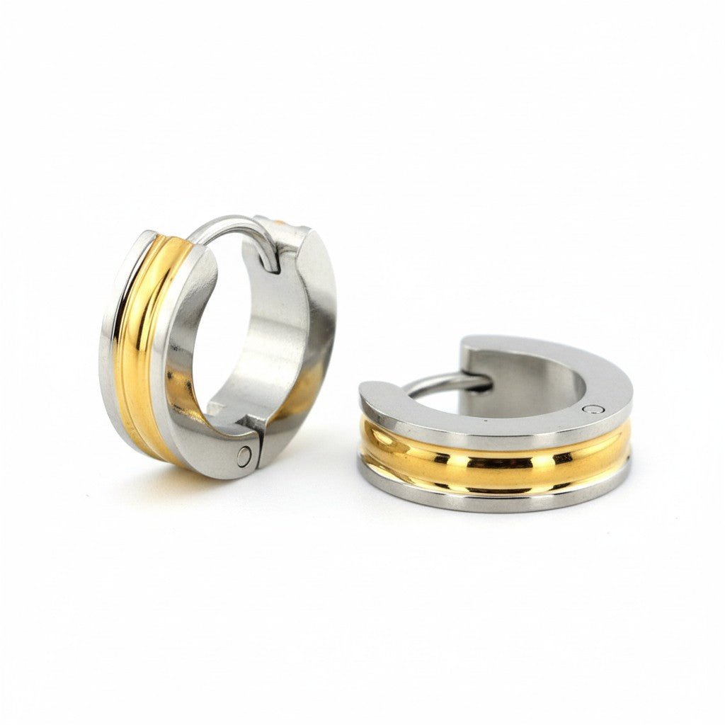 RVS Bicolor Creolen Goud Zilver 20mm - Huggie Oorringen Unisex - Aramat Jewels - Oorringen - cadeautip