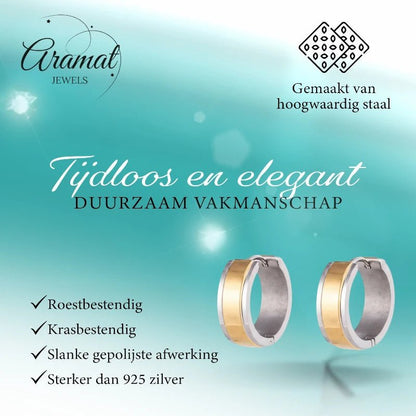 RVS Bicolor Huggie Creolen Brede Streep 20mm - Goud Zilver Unisex - Aramat Jewels - Oorringen - cadeautip