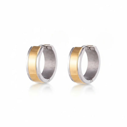 RVS Bicolor Huggie Creolen Brede Streep 20mm - Goud Zilver Unisex - Aramat Jewels - Oorringen - cadeautip