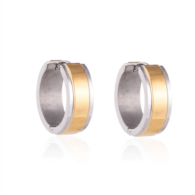 RVS Bicolor Huggie Creolen Brede Streep 20mm - Goud Zilver Unisex - Aramat Jewels - Oorringen - cadeautip