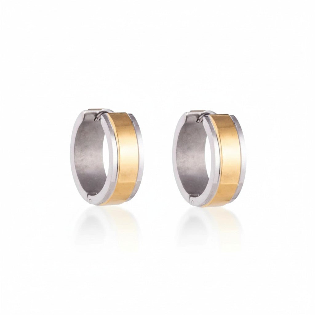 RVS Bicolor Huggie Creolen Brede Streep 20mm - Goud Zilver Unisex - Aramat Jewels - Oorringen - cadeautip