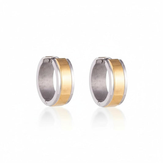RVS Bicolor Huggie Creolen Brede Streep 20mm - Goud Zilver Unisex - Aramat Jewels - Oorringen - cadeautip