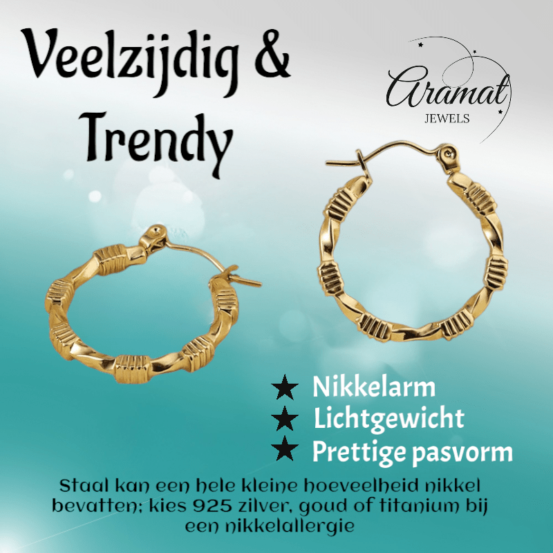 RVS Blokjes Oorringen 25x23mm Goudkleurig - oor6366 - 514408 - Oorringen kopen# - 25mm - alles - blokjes