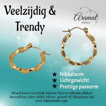 RVS Blokjes Oorringen 25x23mm Goudkleurig - oor6366 - 514408 - Oorringen kopen# - 25mm - alles - blokjes