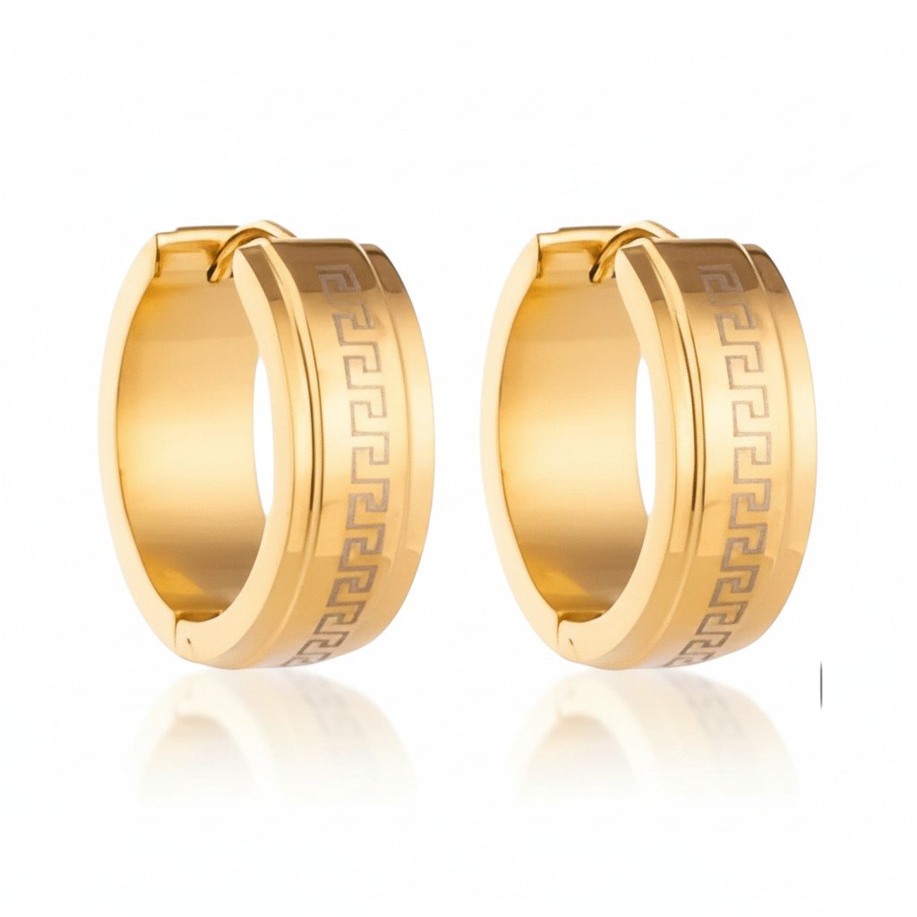 RVS Creolen Goudkleur Grieks Motief/Versace (13 & 20mm) - Aramat Jewels - Oorringen - cadeautip
